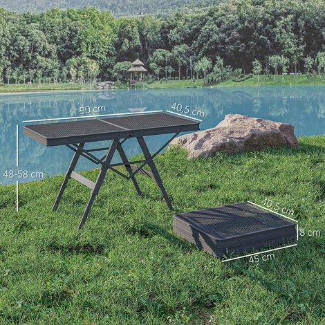 Table de camping pliante réglable en hauteur avec grille métallique, table de jardin pliante en aluminium, table multifonctionnelle légère, table d'appoint pour jardin, balcon, camping, 90 x 40,5 cm, (1/5)