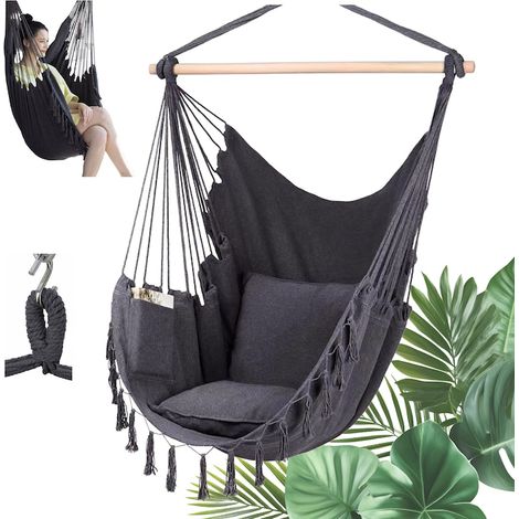 Fauteuil suspendu brésilien 130 x 100 cm gris foncé - Fauteuil suspendu bohème pour jardin, terrasse et salon, charge maximale 120 kg (1/5)