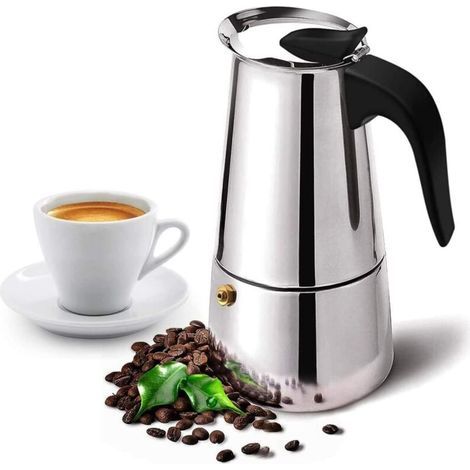 Cafetera, cafetera moka de acero inoxidable, cafetera italiana, 6 tazas/10 oz, cafetera espresso para estufa para capuchino o latte. (1/4)
