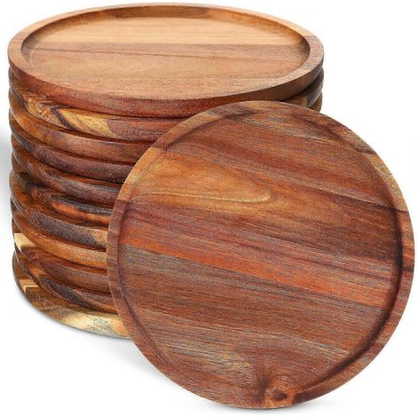 Assiettes rondes en bois, 20 cm de diamètre, compatibles avec les services de table. (1/5)