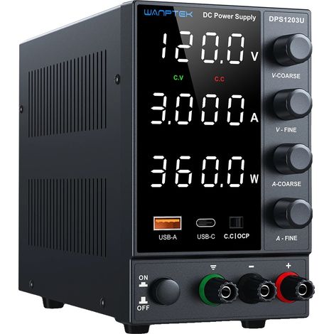 Alimentation de laboratoire, sortie réglable, caractéristiques de sécurité intégrées, DPS1203U 120V 3A (1/2)