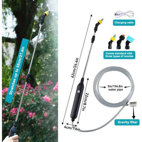 Spruzzatore elettrico da giardino, spruzzatore elettrico per tetti, spruzzatore con lancia telescopica, spruzzatore a pressione con 3 ugelli e tubo flessibile da 5 m per irrigazione, diserbo e lavaggi (1/4)