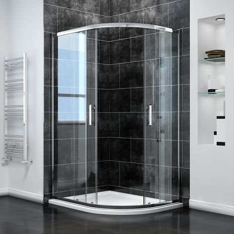 ELEGANT 6mm Easy Clean Safety Tempered Glass 1200x800mm Sliding Corner Entry Right Quadrant Shower Enclosure with Tray and Waste Trap (1/5)