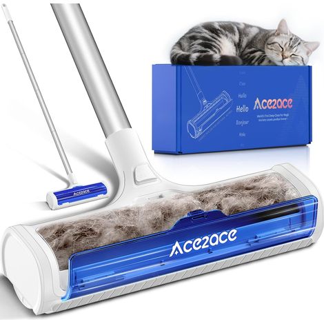 Brosse Tapis Poils Animaux, Rouleau Anti-Poils pour Tapis, Carpettes et Nattes, Brosse Réutilisable avec Manche Long Réglable 1,5 m, Aluminium, Bleu (1/5)
