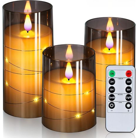 (3 gris) Bougies LED sans flamme, adaptées pour Noël, Halloween, les mariages et pour créer une ambiance. (1/3)