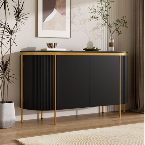 Buffet ovale 140x38x80 cm con 4 ante, passacavi e struttura in MDF, gambe in metallo, per salone e ingresso - nero (1/5)