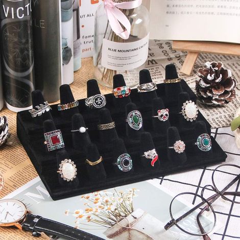 Présentoir à bagues en bambou JeiibrZui - Organisateur de bijoux beige - Présentoir en bois naturel - 1 pièce - Pour bagues et boucles d'oreilles - Solution de rangement élégante pour votre dressing (1/3)