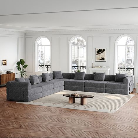 Sofá cama chenilla gris 2 en 1 con almacenamiento en el reposabrazos y armazón metálico (1/5)