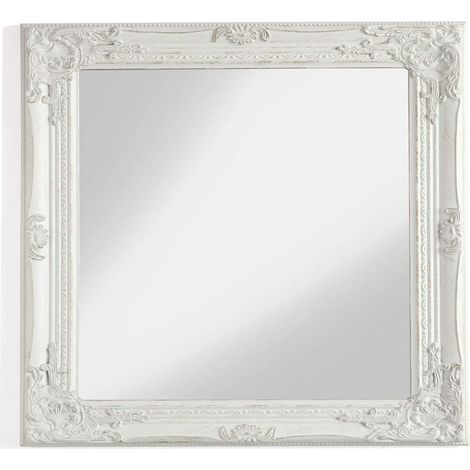 Montemaggi Specchio in Legno Bianco con Cornice Shabby, Specchiera da Parete Rettangolare per camera da letto, bagno o soggiorno, Specchio Shabby Bianco Anticato, 62x4x72 cm