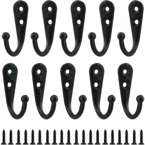 Ulisem10 pezzi Gancio appendiabiti da parete in metallo nero retrò con vite, appendiabiti da parete vintage per accappatoi, scaffali per la casa, cassetti, armadietti, bagno con 20 viti (1/4)