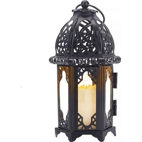 Bougeoir, Lanterne Suspendue Vintage Bougeoir en Métal pour Les événements Extérieurs Intérieurs Fêtes et Mariages Patio à la Maison(Noir) (1/5)
