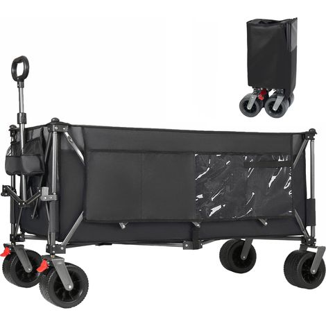 Dewalt –XXXL Bollerwagen Faltbar 300L 250KG Belastbar, 130cm verlängerter Faltbollerwagen mit Extra Breite 17x10 cm All-Terrain-Räder Handwagen, Patentiert 4-Wege-Sofortaufbau Transportwagen, Noir (1/5)