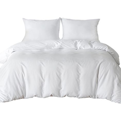 Parure de lit Simple avec Housse de Couette et 2 taies d'oreiller en Microfibre de Polyester Douce (Blanc) (1/5)