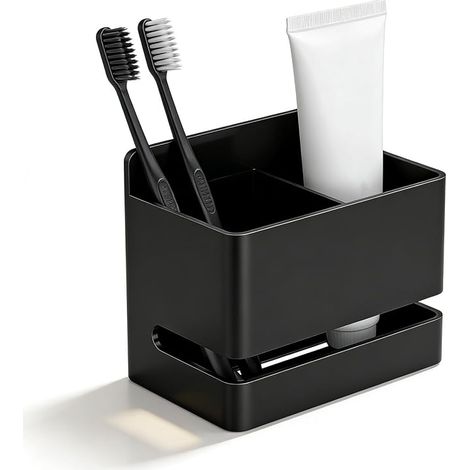 Sollbry 1 pièce Support Mural pour Brosse à Dents Électrique Aluminium, sans Percer Autocollant pour Salle de Bain, Support de Tête de Brosse à Dents,noir (1/5)
