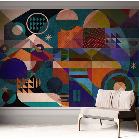 Selbstklebende Tapete - Wanddekoration Wohnzimmer - Tapete Schlafzimmer Geometrische Kunst 312x219 cm (1/5)