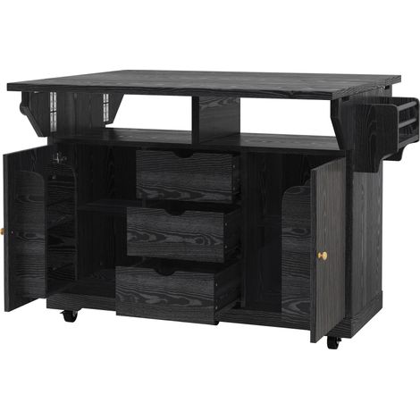 Carrello da cucina con prolunghe pieghevoli, altezza 95 cm, MDF e metallo, nero (1/5)