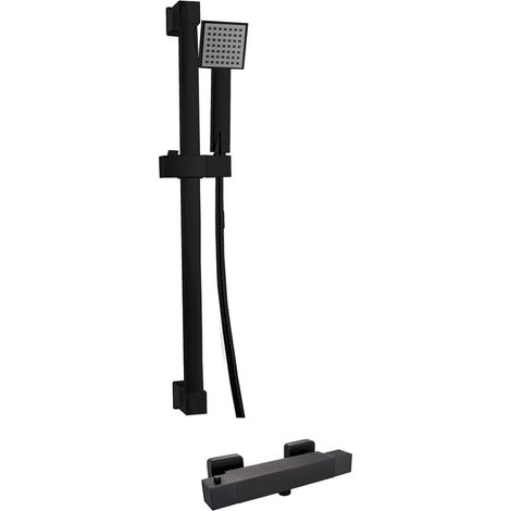 Square Exposed Bar Valve Shower Mixer Set - Black