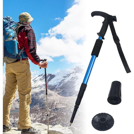 Bastones de trekking retráctiles de aleación de aluminio, adecuados para actividades al aire libre como montañismo, senderismo y trail running. Color azul.