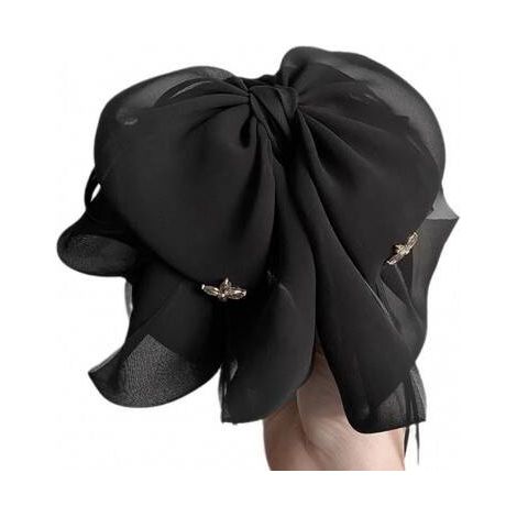 Pinza para el cabello con lazo de tul Ecarla, color negro SP325CZ (1/5)