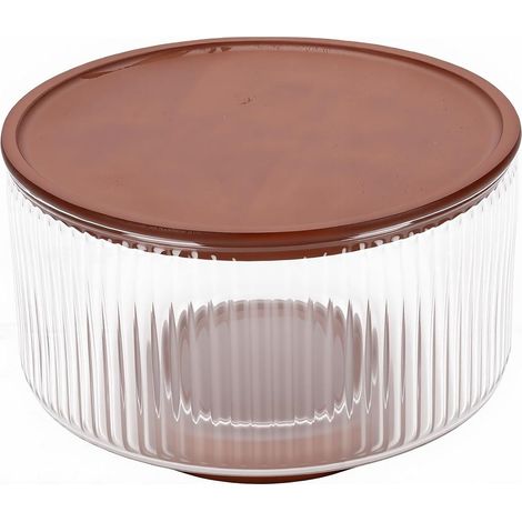Bol à salade en verre avec couvercle à Base en bois, bol à fruits de grande capacité, plat de service polyvalent (1/5)