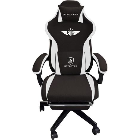 Chaise de jeu, ergonomique, en tissu, avec soutien lombaire, Chaise PC avec dossier élargi, Charge maximale 150 kg, Noir (1/4)