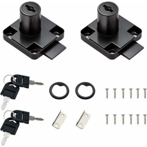 ALLIANDISDeux jeux de serrures noires pour tiroirs avec quatre clés universelles - serrures sécurisées pour meubles, armoires et boîtes aux lettres faciles à installer. (1/4)