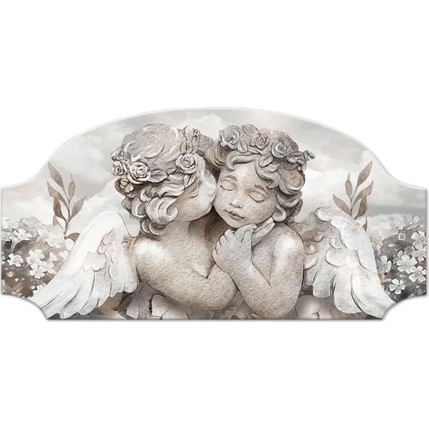 Lupia - Quadro Moderno Capezzale ANGELS IN FLOWERS MIX FASHION TABLE Angeli , Pannello in Fibra di Legno, Su tavola lavorata, 50x100 cm (1/4)