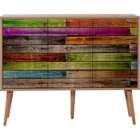Buffet 3 portes en bois clair et multicouleurs Kiza 726 (1/5)