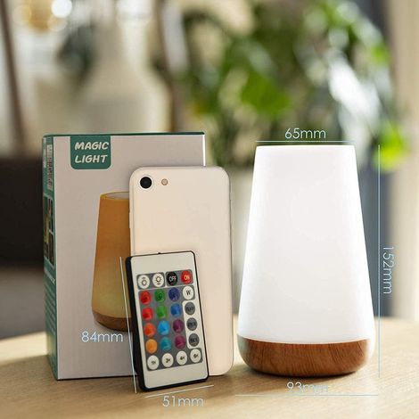 Nouvelle lampe de chevet aspect bois, télécommandée et tactile, veilleuse 13 couleurs, lampe ambiance (1/5)