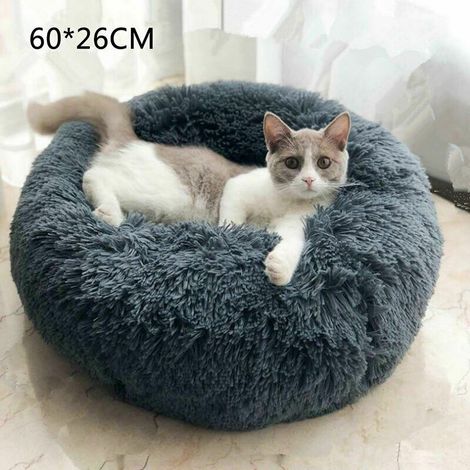Corbeille et panier pour chien , 60Cm Couchage Panier Chien Chat Corbeille Coussin Rond Hiver Chaud En Peluche Lit Animal Gris Fonce (1/5)