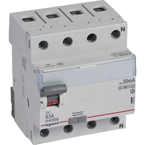 Legrand TX3 Fehlerstromschutzschalter 63A, 4-polig, 30mA, Typ F-G, 400VAC, 4TE 411816 (1/2)