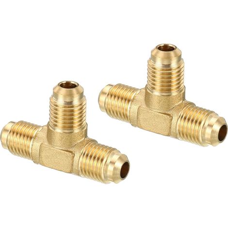1/4" x 1/4" x 1/4" Laiton Tuyau Raccord, 2 Paquet Flare Té Tube Raccord Tuyau Adaptateur Connecteur pour Air Climatiseur Réfrigération Plomberie (1/5)