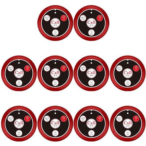 Système d'appel serveur sans fil à bouton-poussoir rouge (10 pièces) (1/5)
