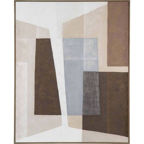 Tableau abstrait multicolore design moderne sur toile et bois - beige marron gris nuances naturelles (1/4)