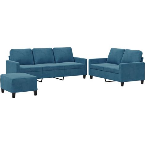 Set di Divani 3 pz con Cuscini Blu in Velluto vidaXL (1/5)