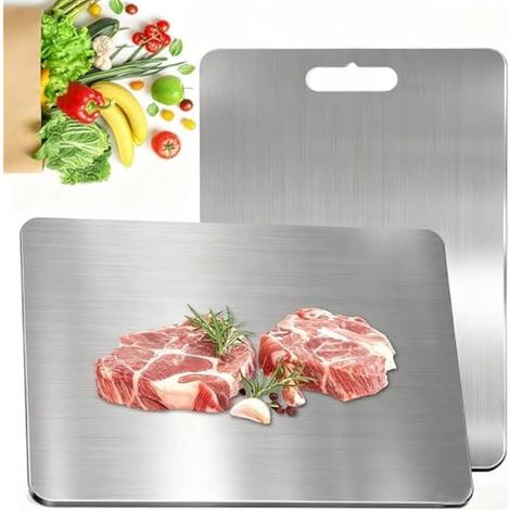 Planche à découper en titane pour cuisine, facile à nettoyer, planche à découper double face en titane de qualité alimentaire, comptoir de maison, camping, pendaison de crémaillère, cadeau pour (1/5)