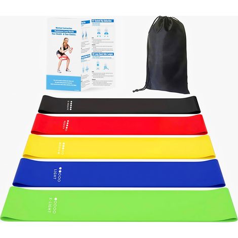 Elastique Musculation Set de 5 – 5 Résistances Différentes, Resistance Band de Résistance en Latex Naturel avec Guide d'Exercices en Anglais et Sac de Transport – Pilates Yoga Renforcement Musculaire (1/5)