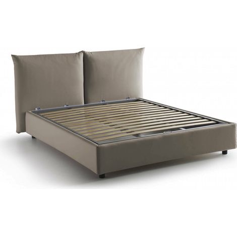 Dmora Letto Matrimoniale 190x215 cm Marrone Tortora Sfoderabile Contenitore, Imbottito Made in Italy
