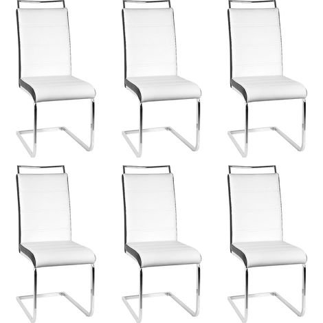 Set di 6 sedie da pranzo con manico grande, comodo sedile in pelle PU - bianco-nero