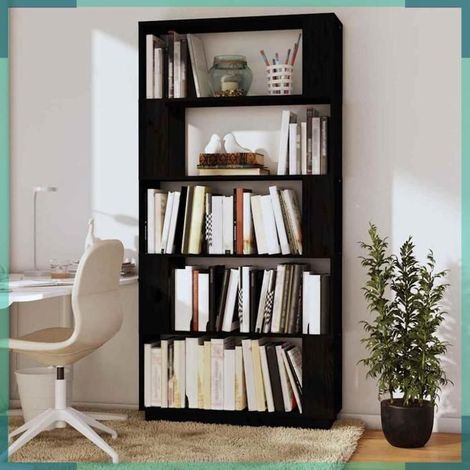 814068 Bibliothèque/Séparateur de pièce Noir 80x25x163,5 cm Pin massif (1/5)