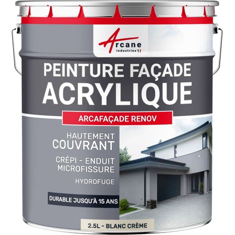 Arcane Industries – Peinture façade acrylique étanche 2.5 L – Finition mate – Couverture micro-fissures – Durabilité jusqu'à 15 ans – 14 couleurs RAL disponibles