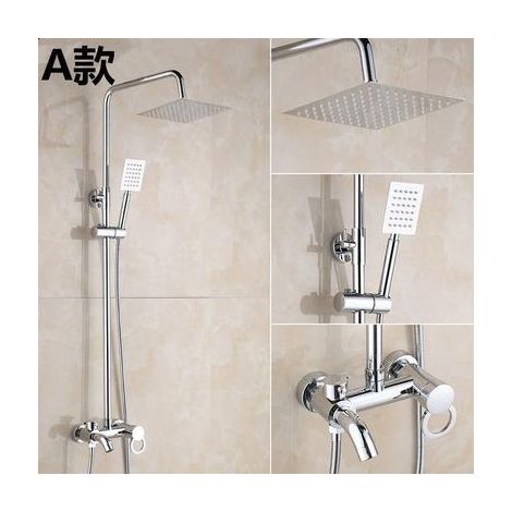 Copper-plated shower head set, concealed wall-mounted, simple shower head with three-level adjustable overhead spray – Square handheld overhead spray, Model A