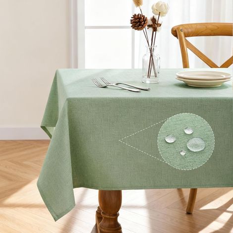 Nappe rectangulaire lin imperméable antitache infroissable - 140x200cm - vert sauge (1/5)