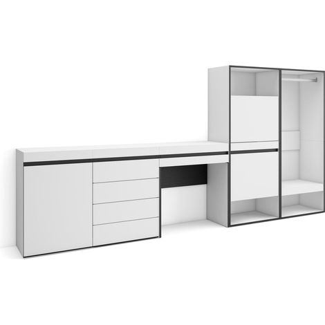 Skraut Home - Schuhregal, Schuhschrank, Schuhaufbewahrung, 297x145x35 cm, Für Schlafzimmer, Zimmer, Offener Kleiderschrank, Kommode mit Schubladen, Schminktisch, Moderner Stil, Weiß (1/5)