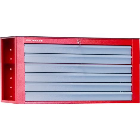 Mw Tools – Coffre à outils XL verrouillable avec 6 tiroirs – Tiroirs sur glissières à billes – Parois perforées pour crochets – GT306R (1/3)