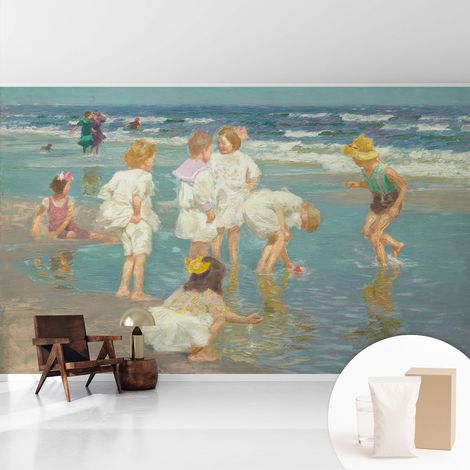 Tapete Vliestapete mit Kleber - trendige Wanddeko - elegant Fototapete für Wohnzimmer - Schlafzimmer Kindheit am Strand 416x254 cm (1/5)