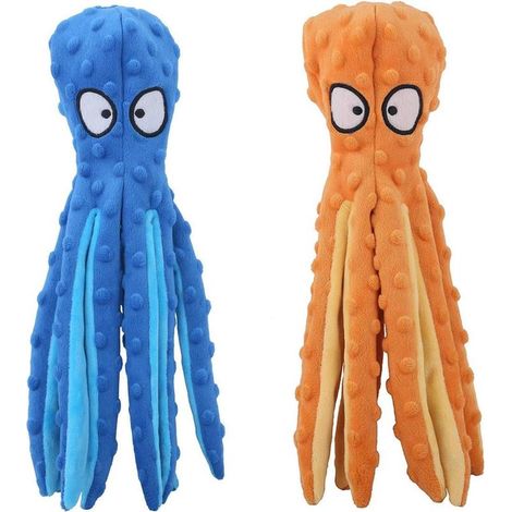 Petit jouet interactif en peluche pieuvre pour chien, résistant et de petite taille. (1/5)