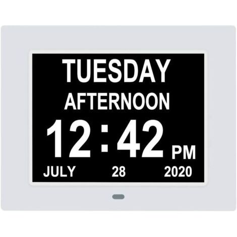 Orologio digitale con calendario, display extra large per la visualizzazione diurna di data, ora e giorno della settimana, orologio per anziani ipovedenti con batteria di riserva e 8 opzioni di allarm (1/4)