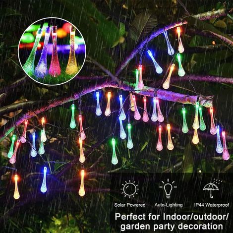 Solar-Lichterkette „Wassertropfen“ – 50 mehrfarbige, IP65-LEDs mit 8 Beleuchtungsmodi für den Garten, 7 m (1/5)