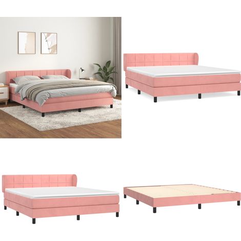 Sommier à lattes de lit avec matelas Rose 160x200 cm Velours - Lit Double - Lit Velours - Lit Rose - Matelas Ressorts Ensachés - Tête De Lit Ajustable - Home & Living (1/5)